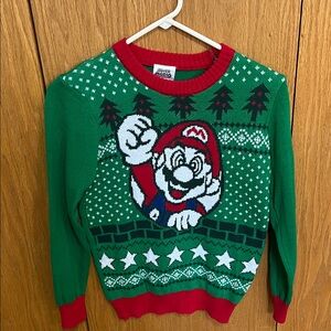 Super Mario Festive Green and Red Kids Sweater